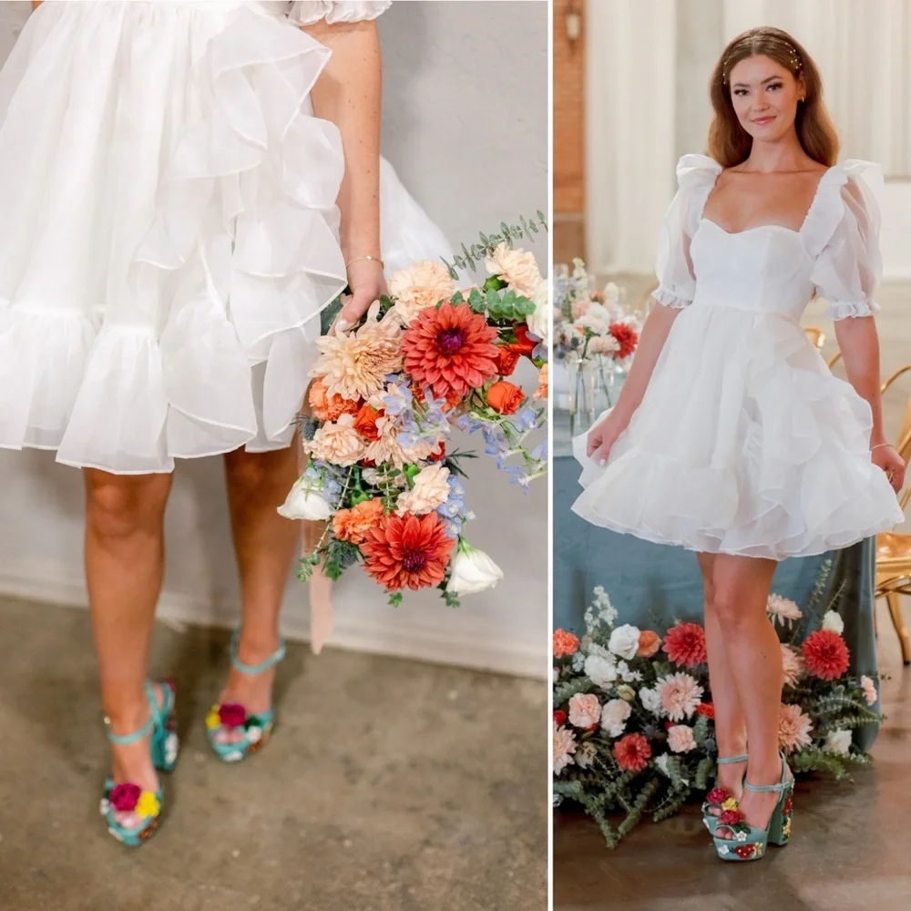 Selkie Ivory Bebe Bloom Dress Size XS NWT Puff Sleeve Organza Mini Bridal - Picture 3 of 16